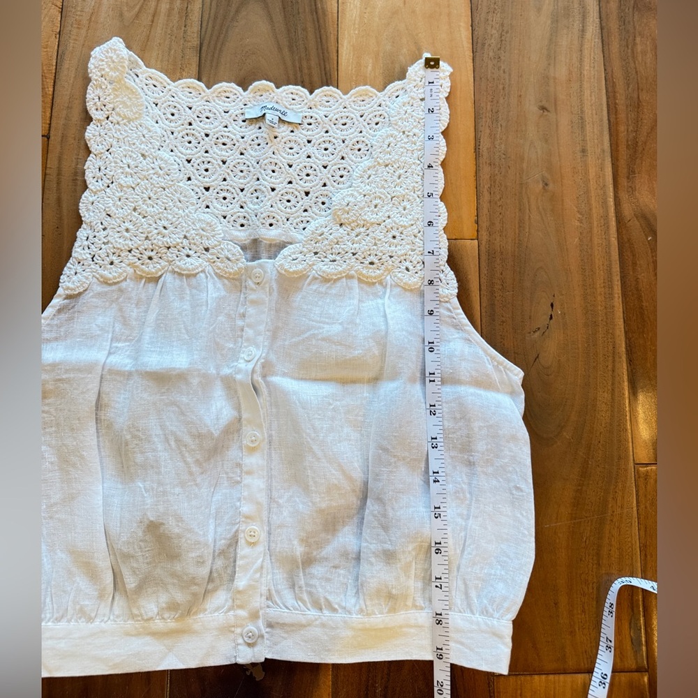 Madewell White Linen Crochet Yoke Button-Front Camisole - Picture 4 of 5